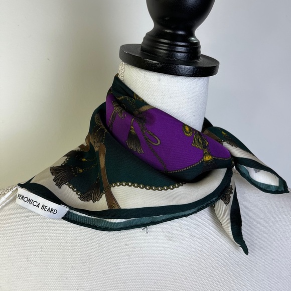 Veronica Beard NWT Silk Scarf Purple Green Equestrian Old Money Luxury Preppy - Picture 8 of 11